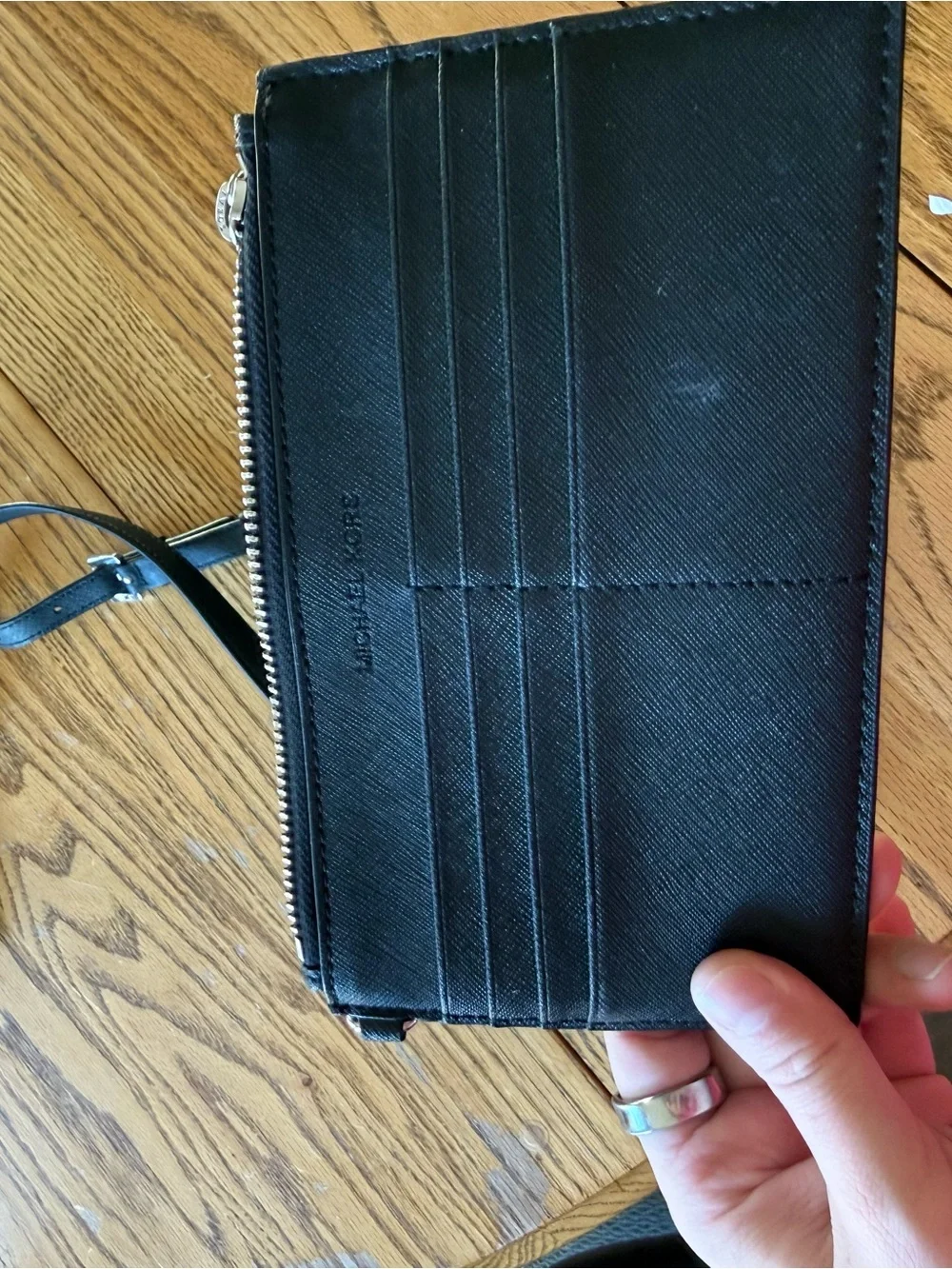 Michael Kors Black Leather Crossbody with Silver Chain